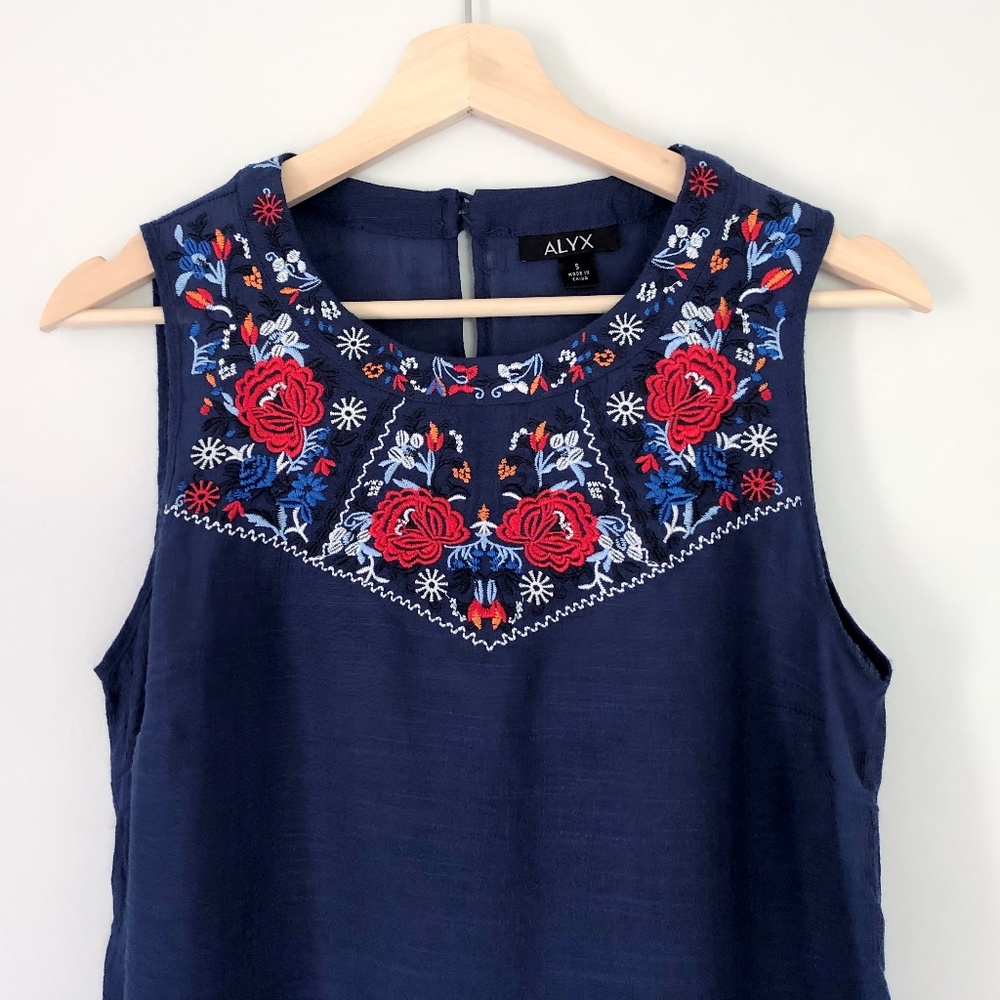 Alyx Navy Blue Floral Embroidered Sleeveless Top
